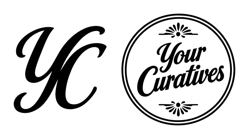 YC monogram and round badge
